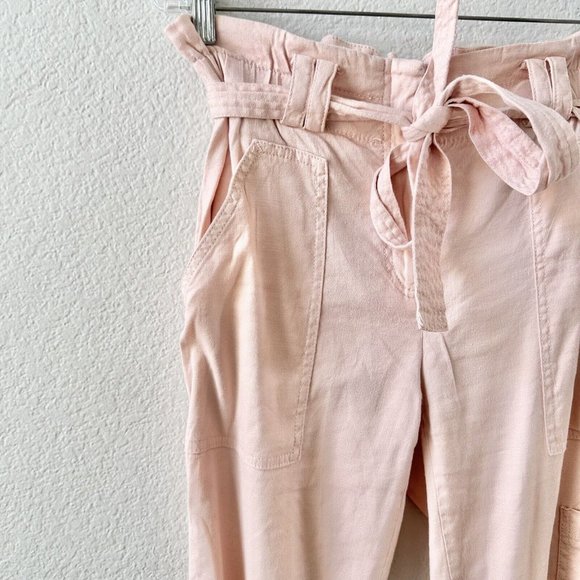 Anthropologie Elevenses Blush Romy Paper Bag Linen Pants Size XS - Picture 6 of 8